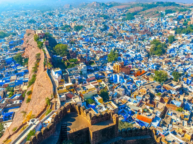 The blue lanes of Jodhpur below Mehrangarh fort